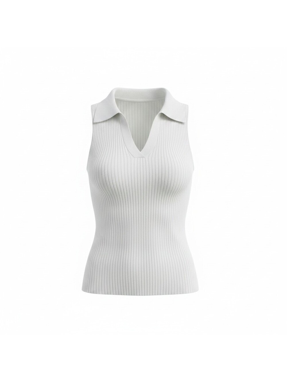 SHEIN Ribbed Collared Sleeveless Top Women’s Medium White V-Neck Knit